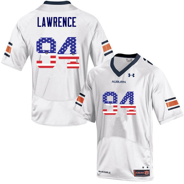 Auburn Tigers Men's Devaroe Lawrence #94 White Under Armour Stitched College USA Flag Fashion NCAA Authentic Football Jersey CGD8874HU